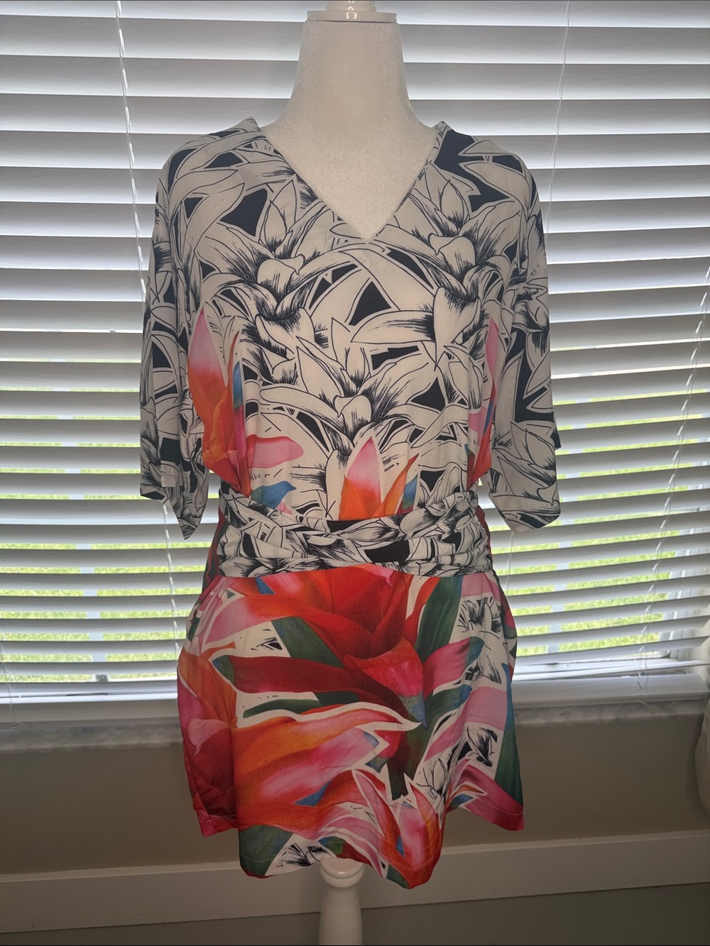 Vibrant Floral V-Neck Belted Romper